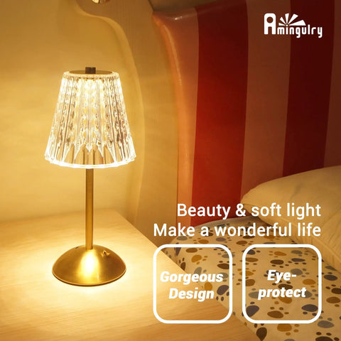 Cordless Table Lamp With Rechargeable Battery, LED Touch Lamp, Stepless Dimmable, 3 Color Modes on bedside table