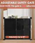 Adjustable Mesh Baby Gate 0 To 60 Inches Wide With Safety Lock Roll Up To Save Space Portable Folding Mesh Dog Gate For Stairs Indoor Outdoor Use Black shown in doorframe.