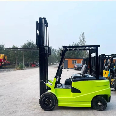 High Capacity Electric Side Loading Forklift For Seamless Warehouse Storage And Tough Construction Sites Built To Smash Heavy Cargo Without Breaking A Sweat, green side view.