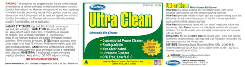 Ultra Clean Ultrasonic Bio-Cleaner label showing concentrated cleaner info for shop tools and parts, 1 gallon size.