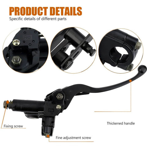 Seven Eighths Inch Left Hand Hydraulic Brake Lever Master Cylinder Fits Most 50cc To 250cc ATVs Quads Dirt Bikes Mopeds Scooters
