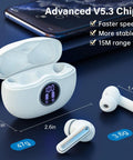 Rock Solid Wireless Earbuds With Bluetooth 5.3 And HiFi Stereo Sound Featuring 50H Playtime And Led Digital Display open case showing earbuds and charge level