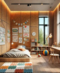 Premium Natural Cork Roll Four Feet By Twenty Four Feet Long Half Inch Thick used as wall covering in a cozy bedroom.