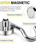 Heavy Duty Magnetic Hooks For Hanging Cubicle Accessories And More, 30 Lb Capacity, N52 Strength Magnets, No Drill Needed - close-up of steel hook