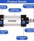 Aluminum Pneumatic Cylinder 50mm Bore 50mm Stroke With Four Quick Fittings PT1/4 Port 0.1-1 MPa (145 PSI) Working Pressure