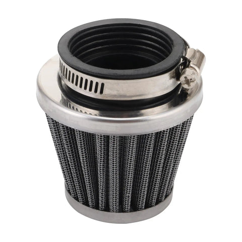 24mm PD24J Carburetor With Air Filter Intake Manifold For 4 Stroke GY6 125cc 150cc Engine Setup For ATV Go Kart Scooter Moped UTV Ride Badass Power Plant Kazuma Taotao Solid Upgrade, showing a stainless steel air filter with mesh structure.