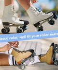 Two Pack Black Artificial Leather Toe Guards on quad skates, showcasing dope toe protectors and scuff shield for guarding toes