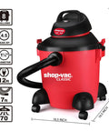 Red 8 Gallon Wet Dry Vacuum With 4.5 Peak HP Motor, 3 In 1 Multi Function, Includes Filter And Hose For Job Site, Garage Cleanup