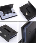 Heavy Duty Hella Sturdy Glass Door Hinges With Scratch Shield Rubber Stops For Frameless Shower Doors 90 Degree Pivot Clamps For 8 To 12Mm Tempered Glass No Sweat Setup close-up view of hinge mechanism.