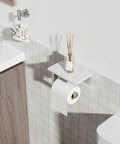 Rock Solid Brushed Nickel Toilet Paper Holder With Real Marble Shelf Wall Mount Tissue Dispenser for bathroom essentials.