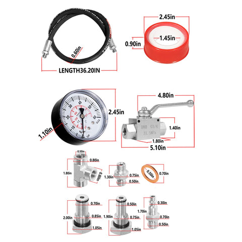 Ford 6.0L 7.3L Powerstroke Diesel High Pressure Oil System IPR Air Test Tool Kit With Leak Detection Fittings dimensions