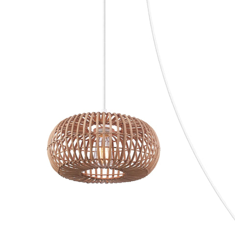 Fitz 1-Light Pendant Light With Blonde Rattan Shade And White Socket, Plug-In Or Hardwire Ceiling Mount, Japandi Minimalist Vibe