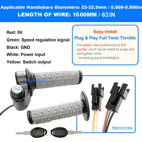 Full Twist Throttle For E Bikes And E Scooters Plug And Play 12V 72V Key Lock Pre Installed Grip Easy Install Ready Out Of The Box Wide Voltage Support Fits Most Models No Sweat