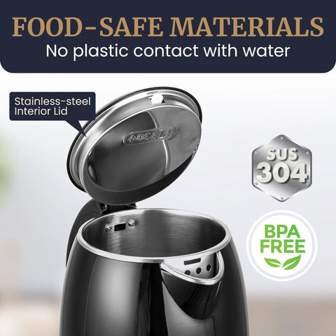 1.8L Double Wall Insulated Kettle With Cool Touch Exterior showing open stainless steel interior and lid