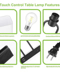Features of Bedside Touch Control Table Lamp With Dual USB Ports And AC Outlet, 3 Way Dimmable Modern Nightstand Light