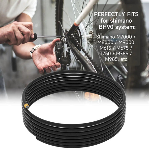 Long 5000mm 16 Foot 4 In Hydraulic Brake Hose For Sram And Shimano Disc Brakes BH90 Compatibility shown coiled with installation