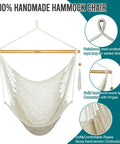 Caribbean Style Hammock Chair With Spreader Bar, XL Rope Hanging Chair For Indoor Outdoor Use, 300 Lb Weight Capacity, Natural White