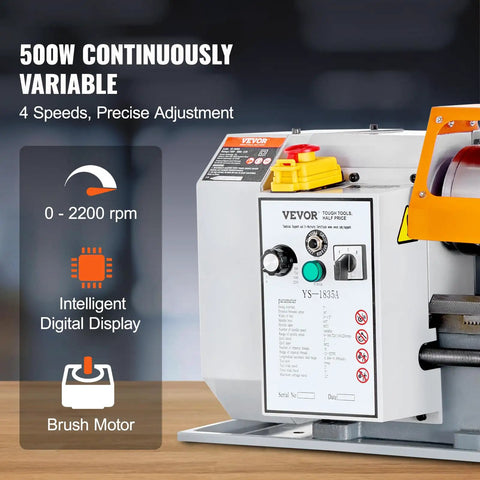 Control panel of Precision Benchtop Metal Lathe 7 X 14 Inch With 0-2200 RPM Variable Speed And 500W Brush Motor External Poly-V Belt Drive