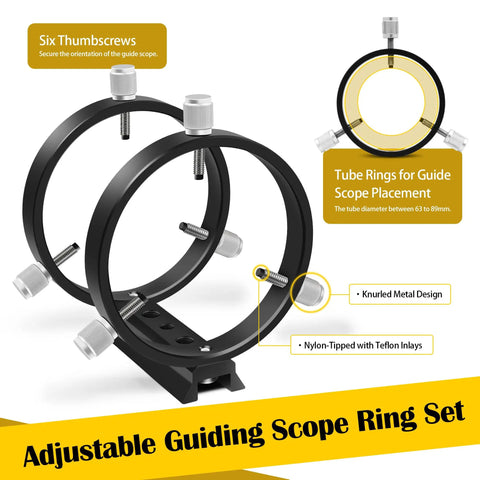 Adjustable guiding scope ring set with knurled metal design for Upgraded 70mm FMC Guide Scope Kit With Double Helical Focuser