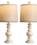 Super Cool Rustic Table Lamp Set Of Two With Vintage Farmhouse Vibes Perfect For Your Living Room Bedroom Or Nightstand In Small Spaces Features Antique White Resin Base And Linen Shade For Cozy Compact Decor.
