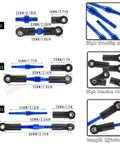 Total Game Changer Chassis Upgrade For 1/10 Slash Rustler Stampede 4x4 RC Rigs with adjustable turnbuckles and blue alloy connectors.
