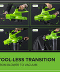 Transitioning 40V Cordless Brushless Leaf Blower Vacuum With Bag 230 MPH 505 CFM Turbo Boost 185 MPH For Fast Yard Cleanup