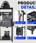 Heavy Duty Police Gear Stand With Four Strong Hangers For Handguns, Belts, Vests And Body Armor, black details view
