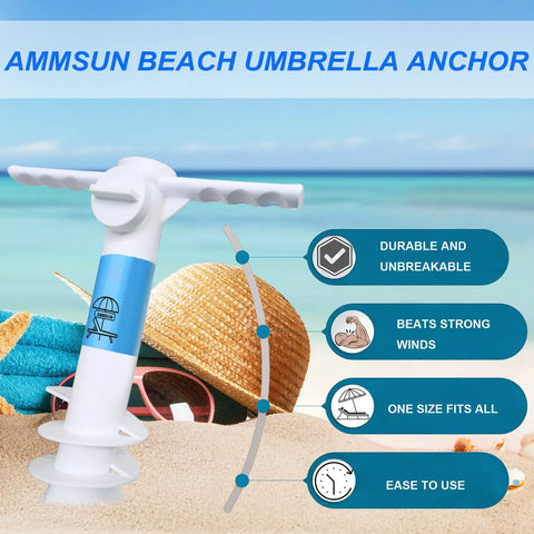 Beach Umbrella Sand Anchor Heavy Duty Base With 5 Spiral Screws Universal Fit For Most Beach Umbrellas Wind Resistant Holder Stand White Durable ABS Plastic That Wont Rust In Sand Or Salt Water