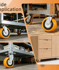 Heavy Duty 6 Inch Caster Wheels Replacement Kit Featuring Smooth Rolling Swivel Action, shown on a utility cart and storage cabinet.