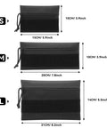 Top Shelf Black 3 Pack Tactical Zipper Pouches Featuring Secure Hook And Loop Panel For Tactical Vest Chest Rig Admin Mod Gear Tool Storage And Day One Ready Essentials Waterproof, size S, M, L with measurements.