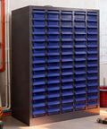 Heavy Duty 75 Drawer Parts Cabinet With 2mm Steel Frame And ABS Drawers With Labels And Dividers in a workshop setting