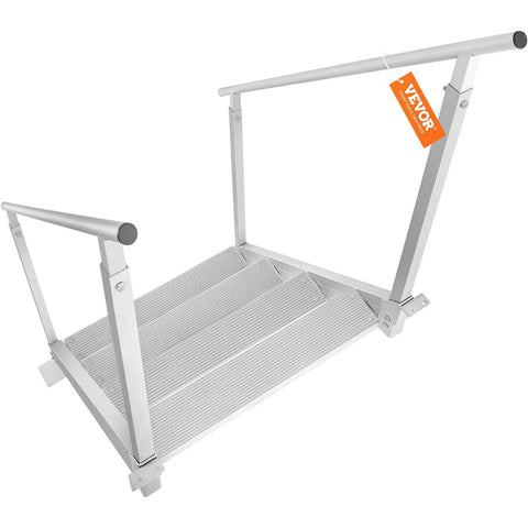 4 Step Dock Ladder With Dual Handrails 500 LB Load Aluminum Dock Stairs For Lake And Pool Adjustable Height Pontoon Boat Ladder With Wide Non Slip Pedals Marine Boarding For RV Or Home, silver
