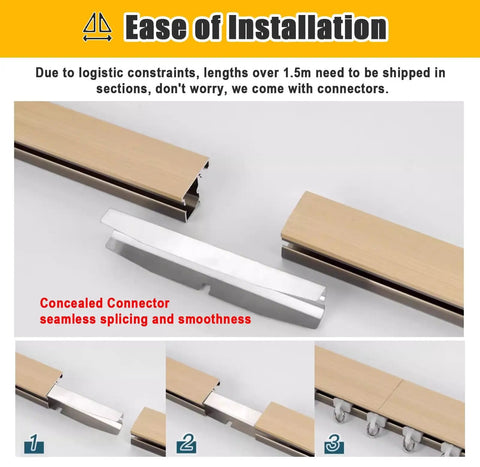 Wood Grain Curtain Rods With Snag Free Double Track Sliding Rail System For Windows Heavy Duty Aluminum Curtain Pole For Privacy Or Space Dividing Adjustable 4 To 16 Ft Wall Divider Track concealed connector