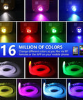 Fiber Optic Sensory Light Engine With Twinkle RGBW And Music Activation showing color variations and app control options