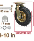 Heavy Duty Industrial Casters, Four Piece Replacement Kit, smooth rolling pneumatic rubber wheel with swivel mount and hardware.