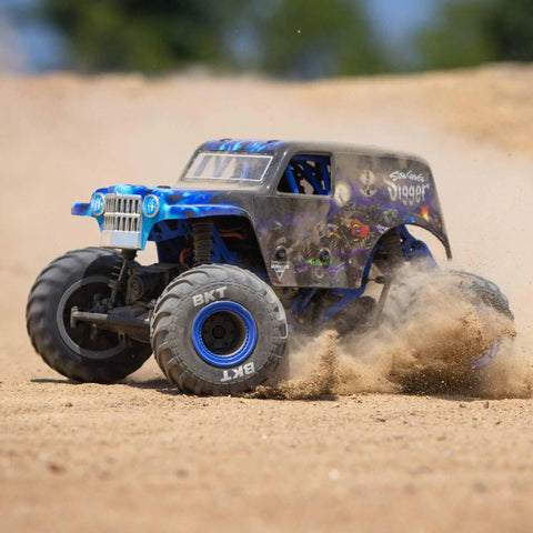 1 By 18 Scale Mini LMT Son Uva Digger 2S 4X4 RTR Brushed Monster Truck Blue Ready To Run With Battery And Charger Included