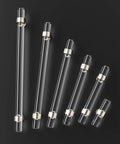 6 Pack Glass Cabinet Handles And Pulls For Cabinets And Drawers In Brushed Nickel With Crystal Glass Rod Knobs arranged on black background