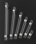 Six Pack 3 Inch Clear Glass Cabinet Handles And Pulls For Dresser And Drawers Kitchen And Bathroom Brushed Nickel Crystal Knobs 76mm Mount Distance Includes Two Screw Sizes And L Wrench Tool image of six clear glass and nickel handles displayed on a black background.