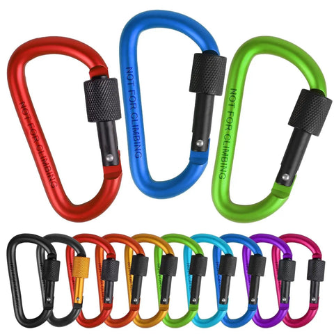 10 Pack Aluminum D Ring Key Rings Clips Locking Carabiners For Camping Fishing And Outdoor Use With Screw Gate Multicolored Finish