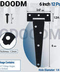 Image of 12 Pack 6 Inch T Strap Shed Door Hinges Black Heavy Duty Tee Hinges for Wooden Fences Yard Gates Barn Doors rustproof