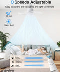 All-In-One Socket Fan Light Ceiling Fan With Remote installed in a room, illustrating 3 speeds and E26 base, remote control shown.