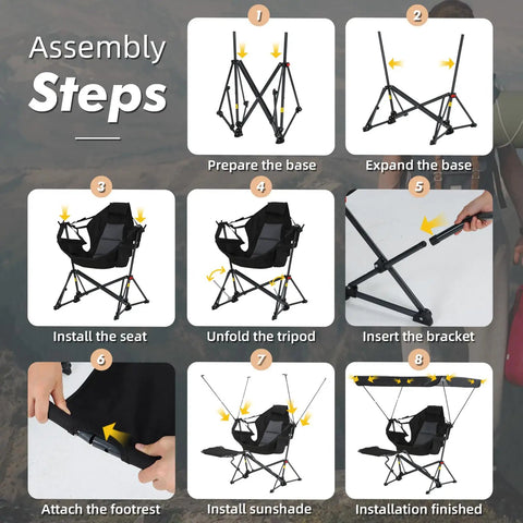 Portable Folding Hammock Camping Chair With Canopy And Footrest assembly steps illustration