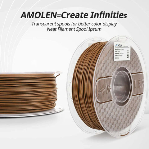 Wood Like 3D Printer Filament Dark Walnut 1.75mm PLA Real Wood Fiber Texture 1KG spool showing smooth winding and natural wood-like color.