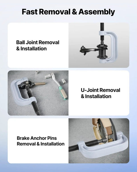 Image showing All-In-One Ball Joint Press And Bearing Driver Kit with C-frame used for ball joint, U-joint, and brake anchor pin removal.