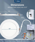 Dimensions of Six Inch 3CCT Ultra Thin LED Recessed Downlights With Junction Box, 12W Equivalent, Dimmable, Energy Saving Can Lights