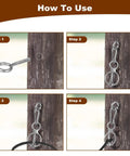 Step-by-step guide using Magnetic Tie Ring For Horses on wooden post, featuring quick snap and stainless steel construction, rust resistant