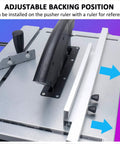 Adjustable backing position on Badass Retractable Table Saw Featuring A Kicker 1800 Watt Motor for accurate cuts on materials.