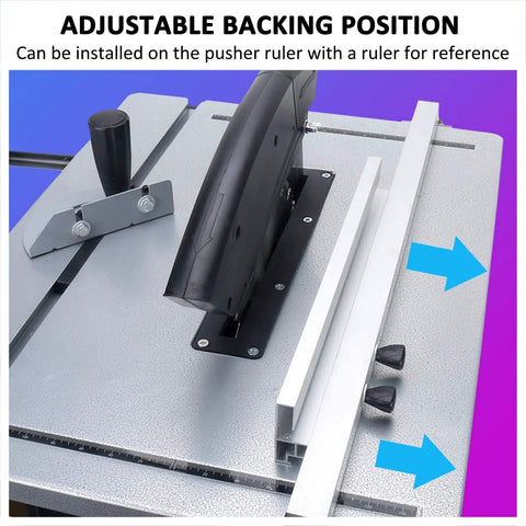 Adjustable backing position on Badass Retractable Table Saw Featuring A Kicker 1800 Watt Motor for accurate cuts on materials.