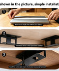 Installation steps for Super Rugged Under Desk Laptop Mount Handles Devices Up To 1.18 Inches Thick with brackets and screws.