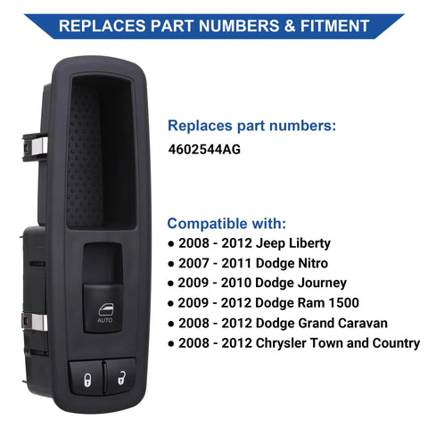 Passenger Side Power Window Switch Replacement 4602544AG for 2008-2012 Grand Caravan Town and Country Liberty Journey Ram 1500 Nitro